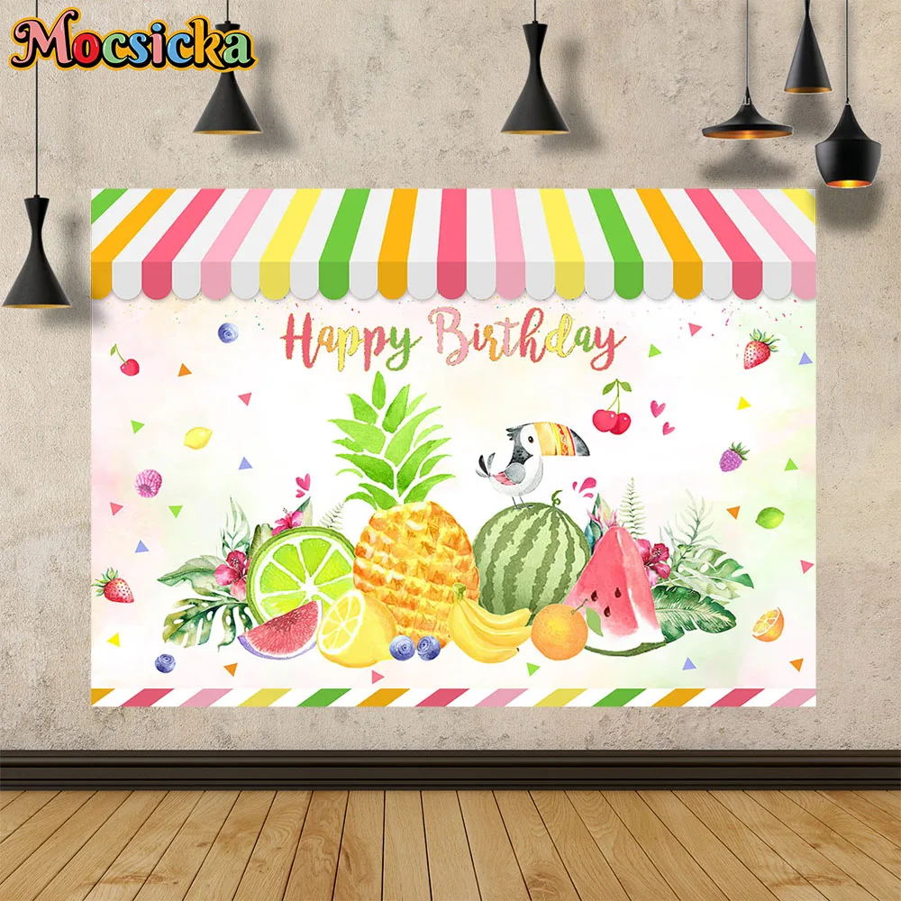 Totti frutti-女の子の誕生日の背景バナー,カラフルなパイナップルの装飾,トロピカルフルーツ,ショップの背景パーティー