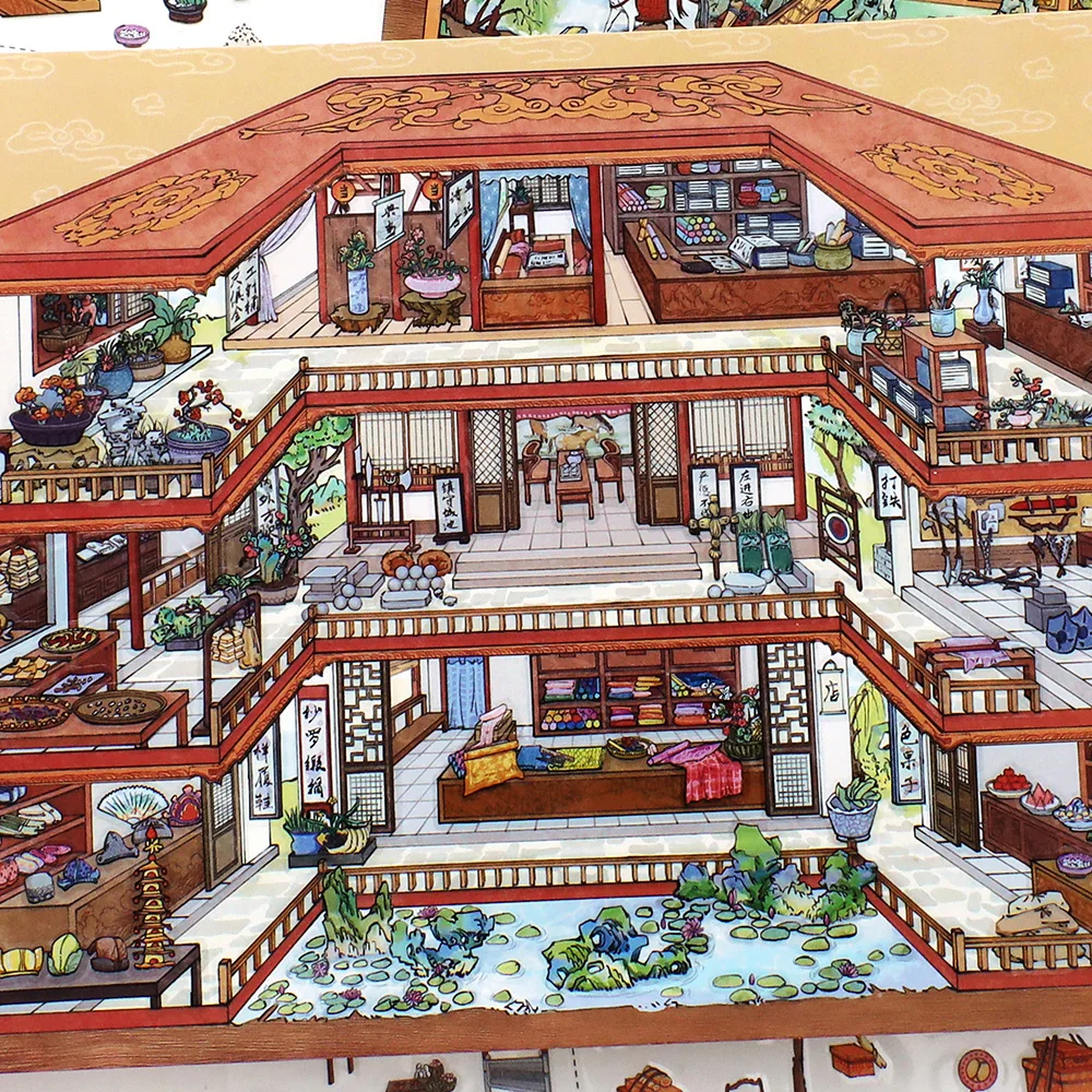 Kawaii Ancient style garden 3D Antique style shops Landscape Sticker  DIY Pocket Cabin Scene festival gift