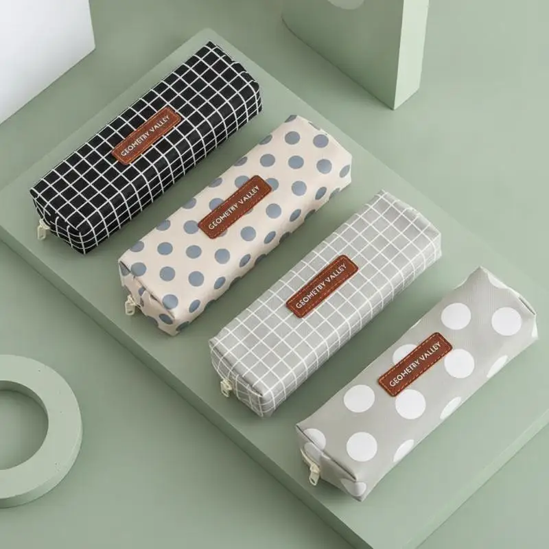 Canvas Pencil Case With Minimalist Geometric Design And Smooth Zipper Perfect For Students School Office Daily Stationery