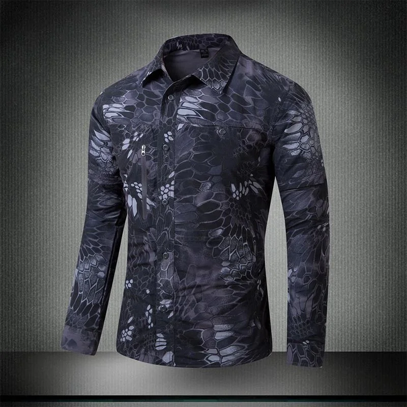 Spring Summer Men Tactical Camouflage Breathable Quick Drying Long Sleeve Shirt Male Disassemble Short Tops Blouse