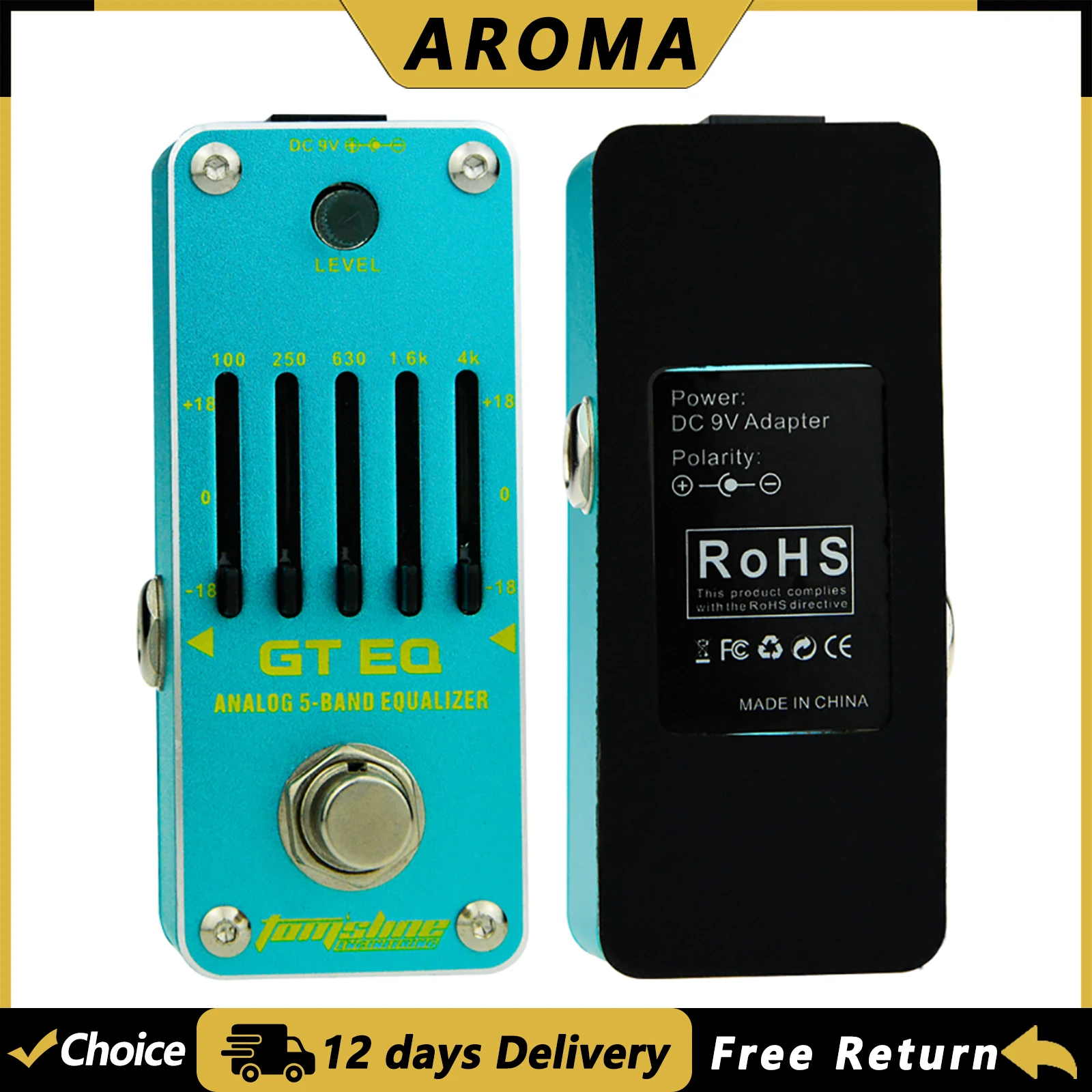 

Педаль эффектов для электрогитары AROMA AEG-3 с 5-полосным аналоговым эквалайзером, True Bypass, запчасти и аксессуары для гитар