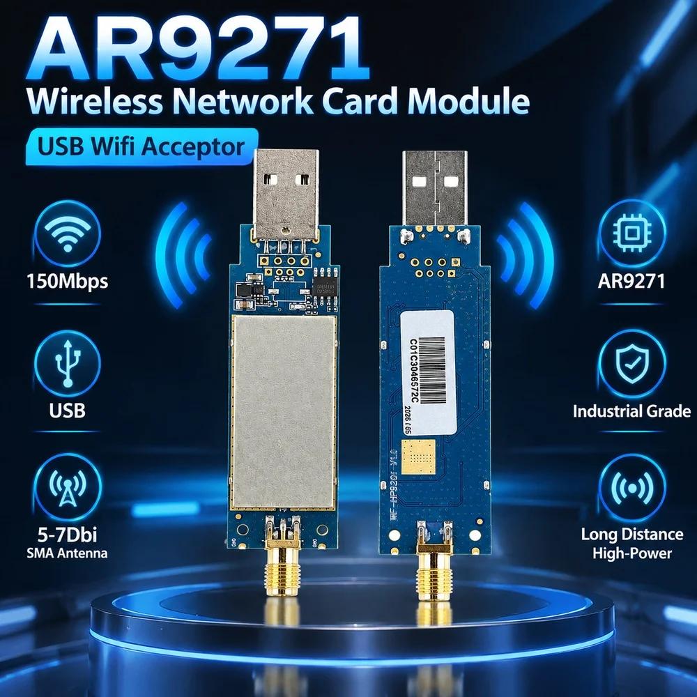 AR9271 Wireless Network Card Module USB Wifi Acceptor 150Mbps 5V 5-7Dbi SMA Antenna Industrial Grade Ultra Long Distance