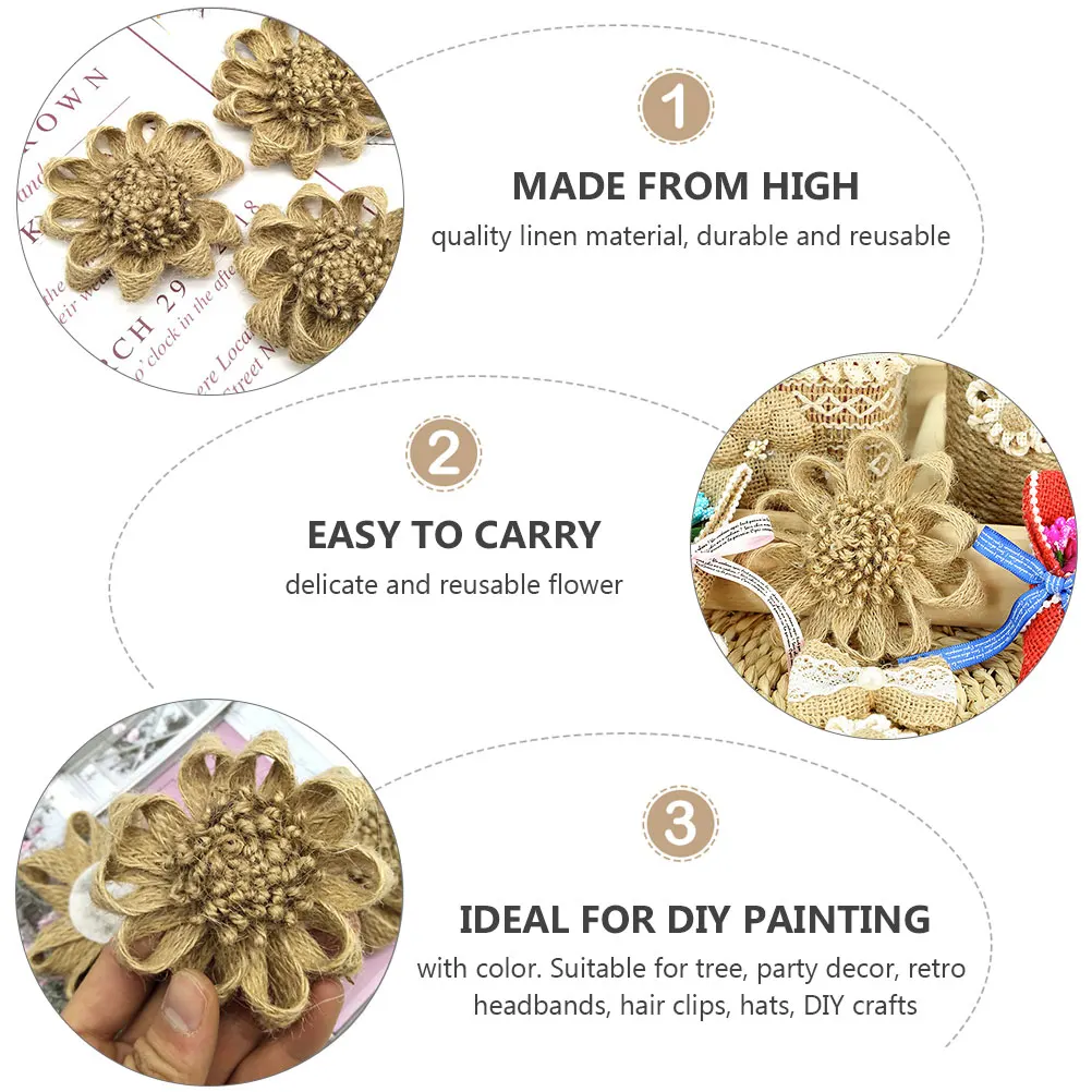 

5pcs Handmade Linen Flowers Diy Craft Flowers For Wedding Party Decor Shoe Hat Ornament Artificial Flower Decoration Reusable
