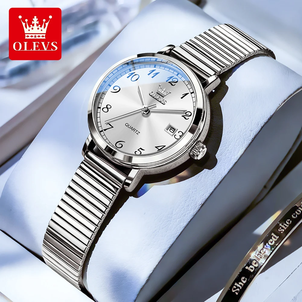 OLEVS 7130 Top Brand Women's Watches Waterproof Stainless steel Strap Numerical Scale Wristwatch for Ladies