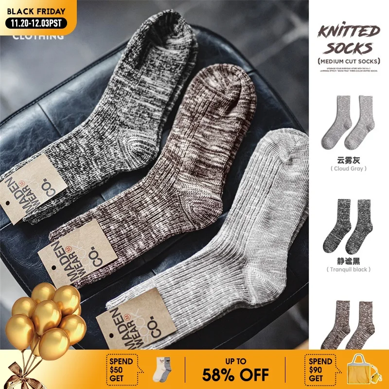 

Женские вязаные носки в стиле ретро Maden, толстые теплые носки до середины икры, универсальные носки для осени и зимы, 3 пары