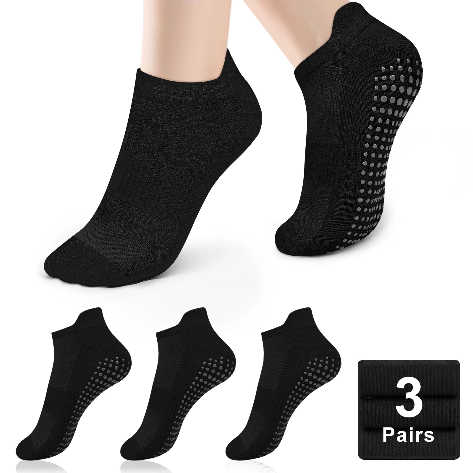 

3 Pairs Yoga Socks Women Cotton Short Mesh Breathable Professional Non-slip Floor Pilates Dance Sports Gym Socks