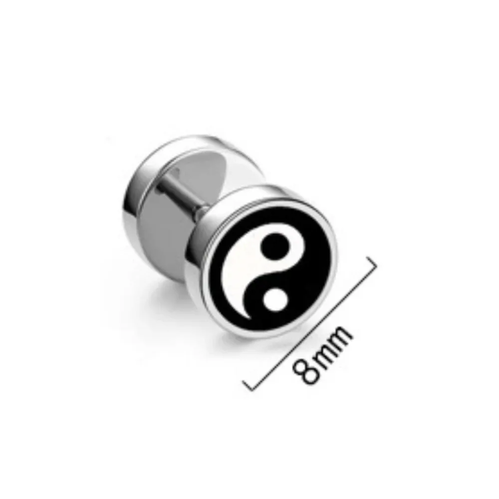Yin Yang Dumbbell Studs Earring for Men Boy Stainless Steel  Tai Chi Gossip  Punk Cool Fashion Male Jewelry
