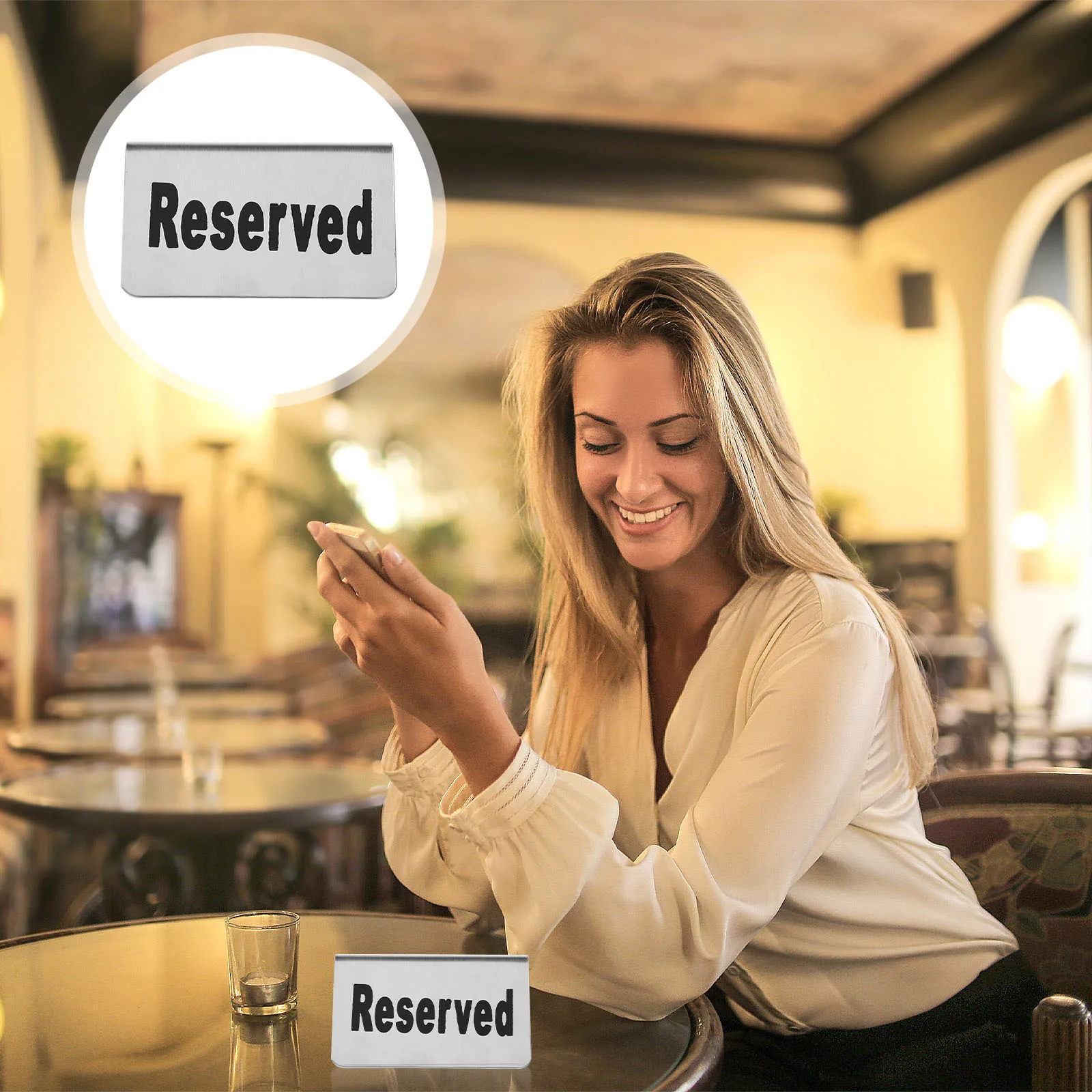 

1Pcs Stainless Steel Reserved Card Rugged Double Sided Seat Assignment Wedding Restaurant Party Sign Restaurant Reserved Sign