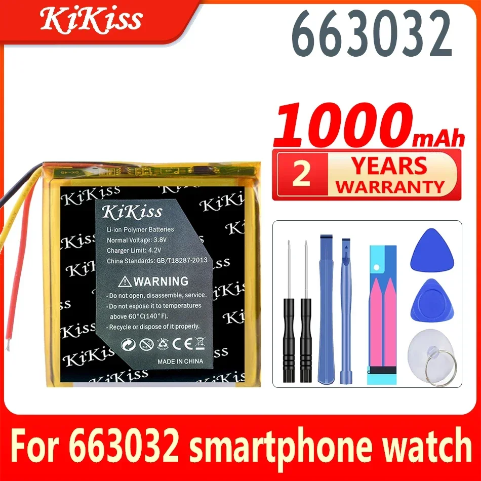 KiKiss Powerful Battery 1000mAh for 663032 Smartphone Watch Digital Batteries