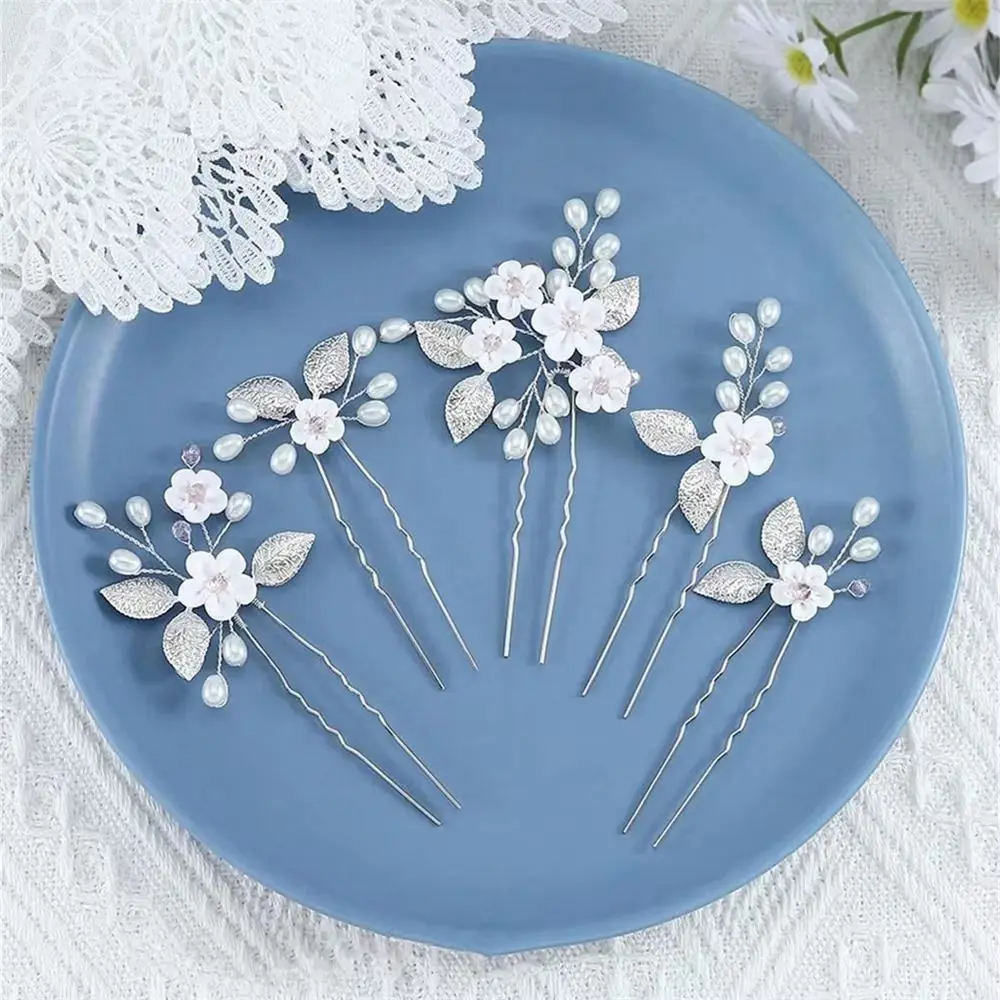 5pcs/set New Flower Pearl Bridal Hair Accessories Frosted Handmade Bridal Hairpin Set Chinese Style Retro Hair Fork