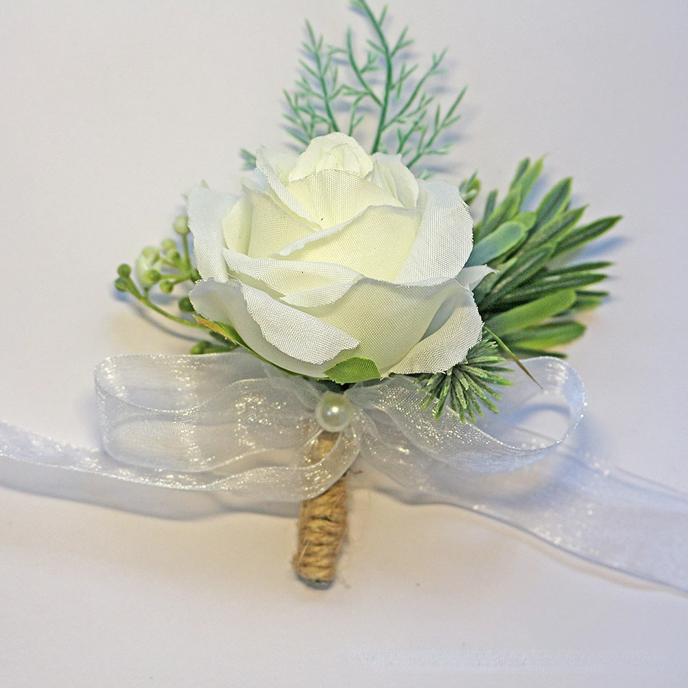 Branco Boutonnieres pulso Corsage Flores Artificiais dama de honra Acessórios casamento Ramillete Damas De Honor