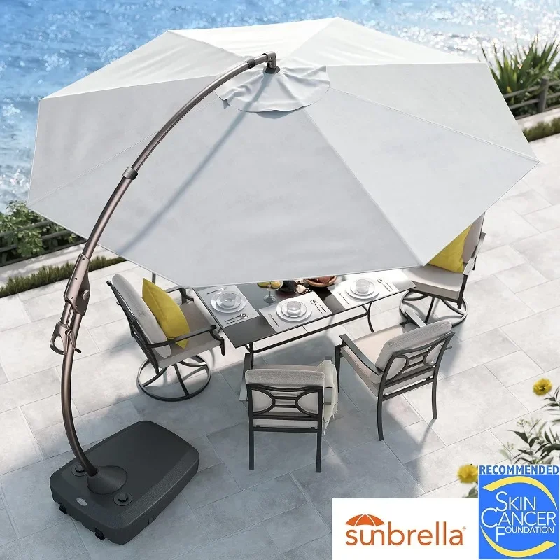 Grand patio Sunbrella 12 FT Offset Umbrella Outdoor Aluminum Cantilever Round Sun Shade with Base for Pool Garden Yard