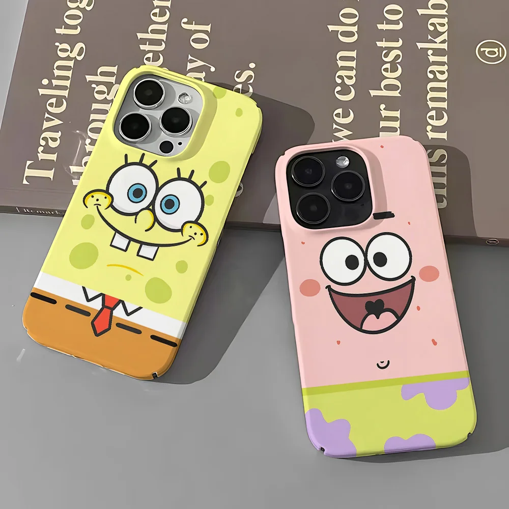 Cute Anime SpongeBobs Cool Phone Case for iPhone 16 15 14 13 12 11 Pro Max XS XR XSMax 6 7 8 Plus Glossy HD Hard PC Cover