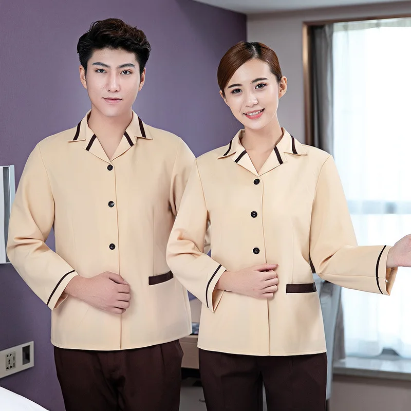 ทําความสะอาดพนักงานชุดแขนยาวฤดูใบไม้ร่วงชุดฤดูหนาว Mall Property ชั้นโรงแรมห้องพักทําความสะอาดป้า TOP ผู้หญิง