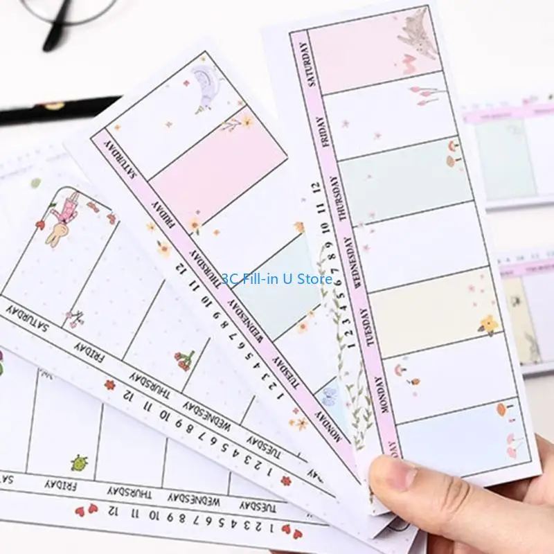 g8ta 두꺼운 종이, 부드러운 쓰기 긴 스트립 주간 일정 노트북 주간 계획 패드 메모장 무작위 디자인 스타일