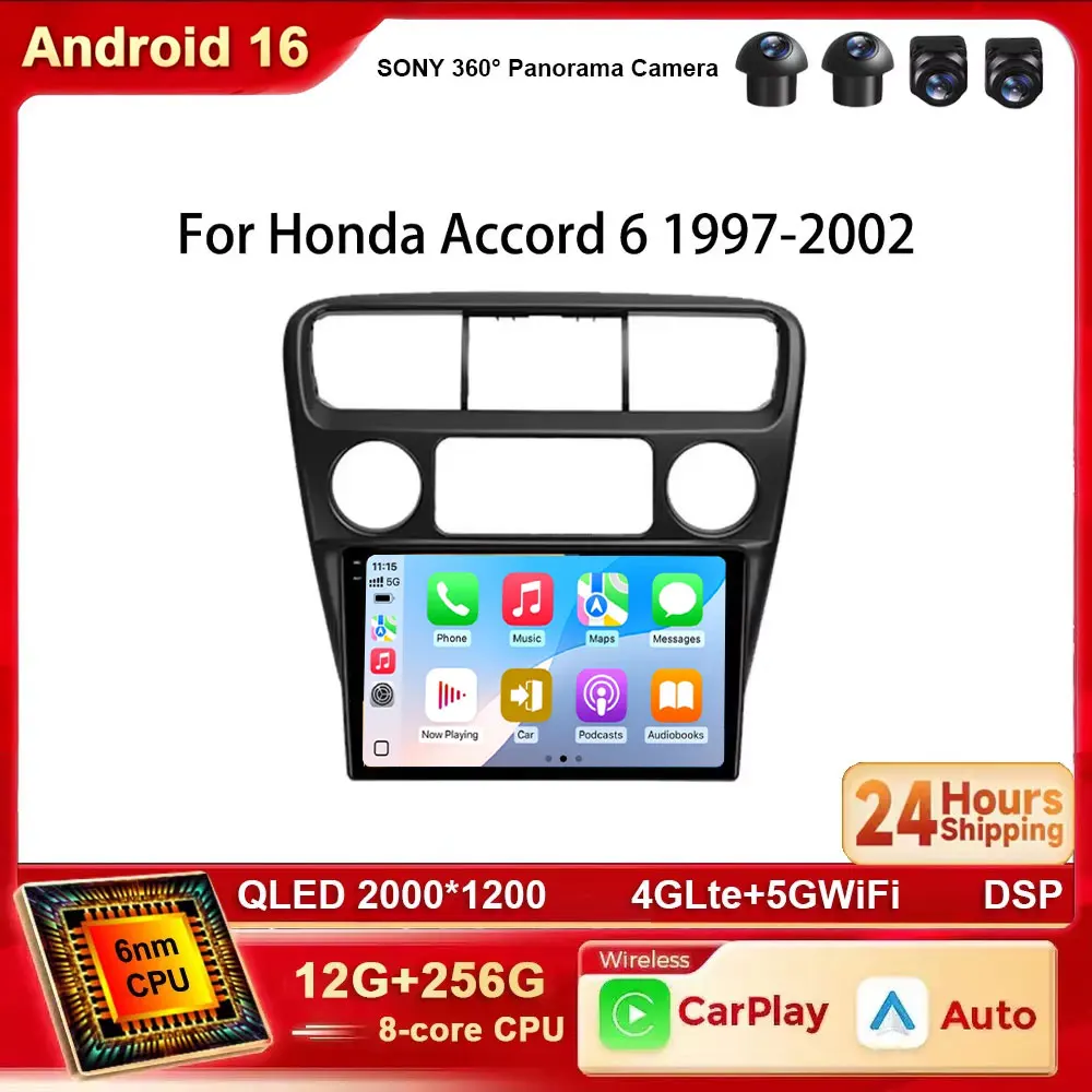 Android 16 2K QLED For Honda Accord 6 1997 - 2002 Auto Radio Touch Screen Multimedia Video Player Navigation 4G WIFI GPS DSP BT
