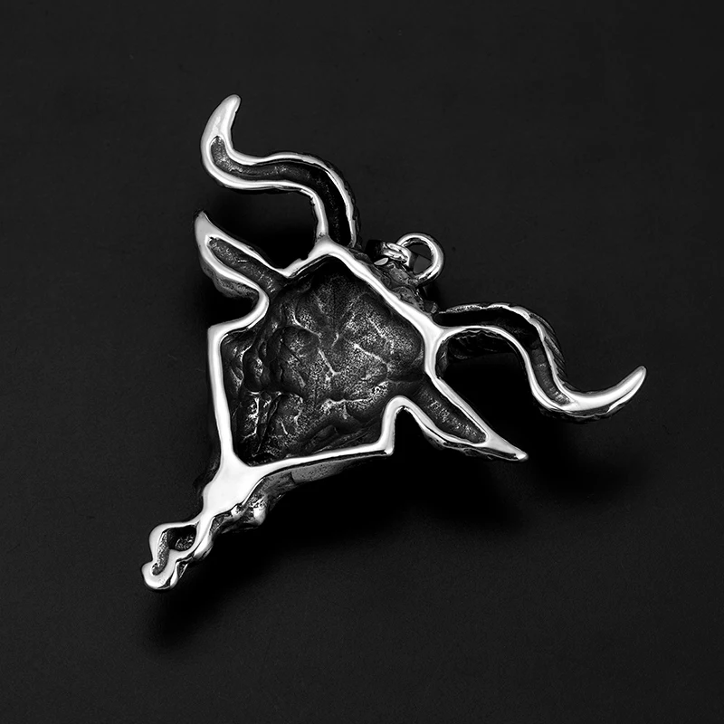 New Men Satanic Goat Evil Eye Amulet Necklace Stainless Steel Gothic Viking Punk Hip Hop Steel Color Unisex Protection Talisman