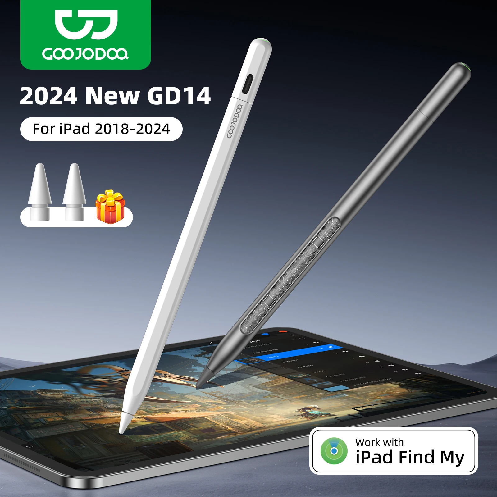 GOOJODOQ GD14 для Apple Pencil 2, беспроводной зарядный iPad Pencil с IPad Find My для iPad Air6/5/ 4 iPad Pro 11 2018-2024 pro 13