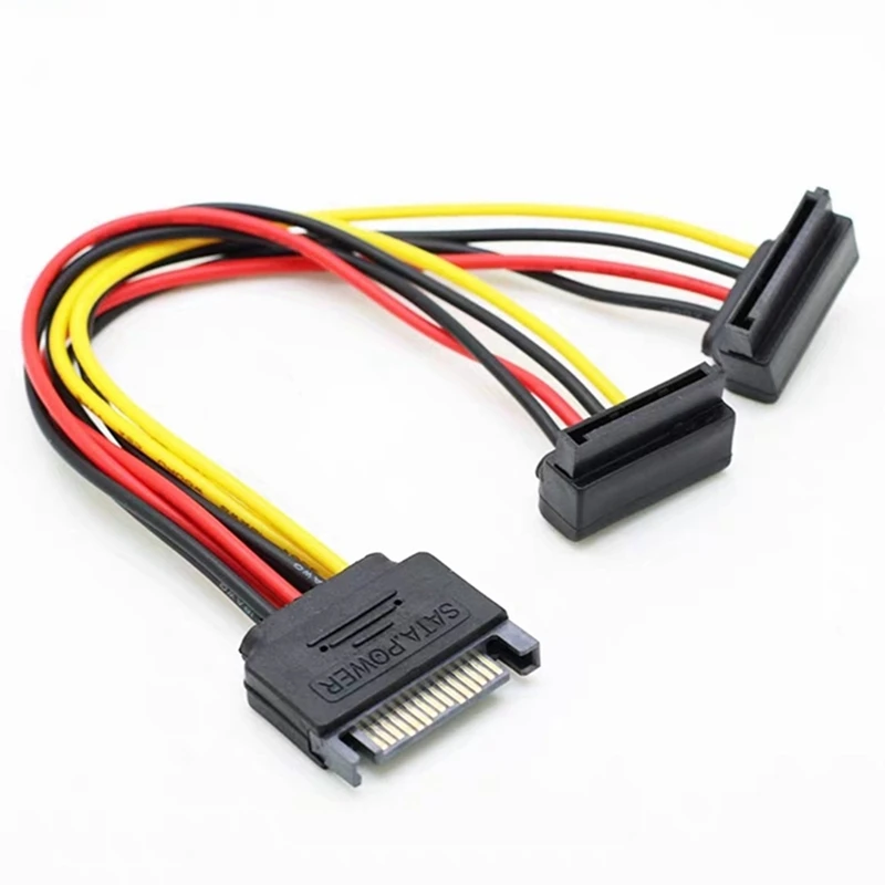 5Pcs SATA 15 Pin Male To 2 SATA 15 Pin Female Power Cable 90 Degree Elbow Sata Power Cable For HDD Hard Drive,8Inch/20Cm