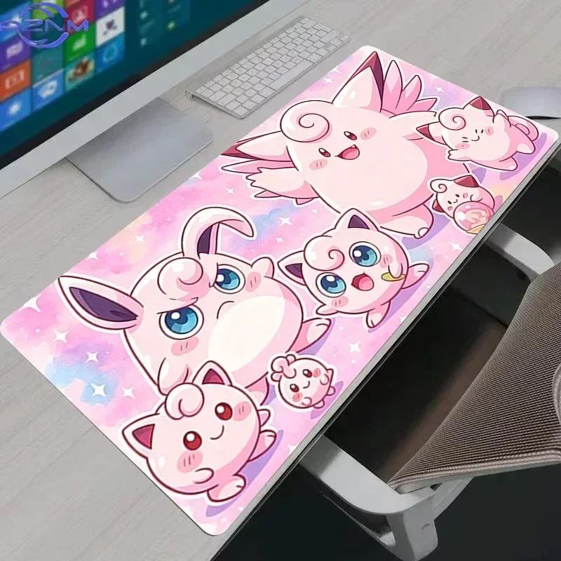 Large Extended Mousepad, Moonlit Night Forest Cute Cartoon Creature Group With Music Notes Desk Mat, Rubber Non-Slip Base, Water