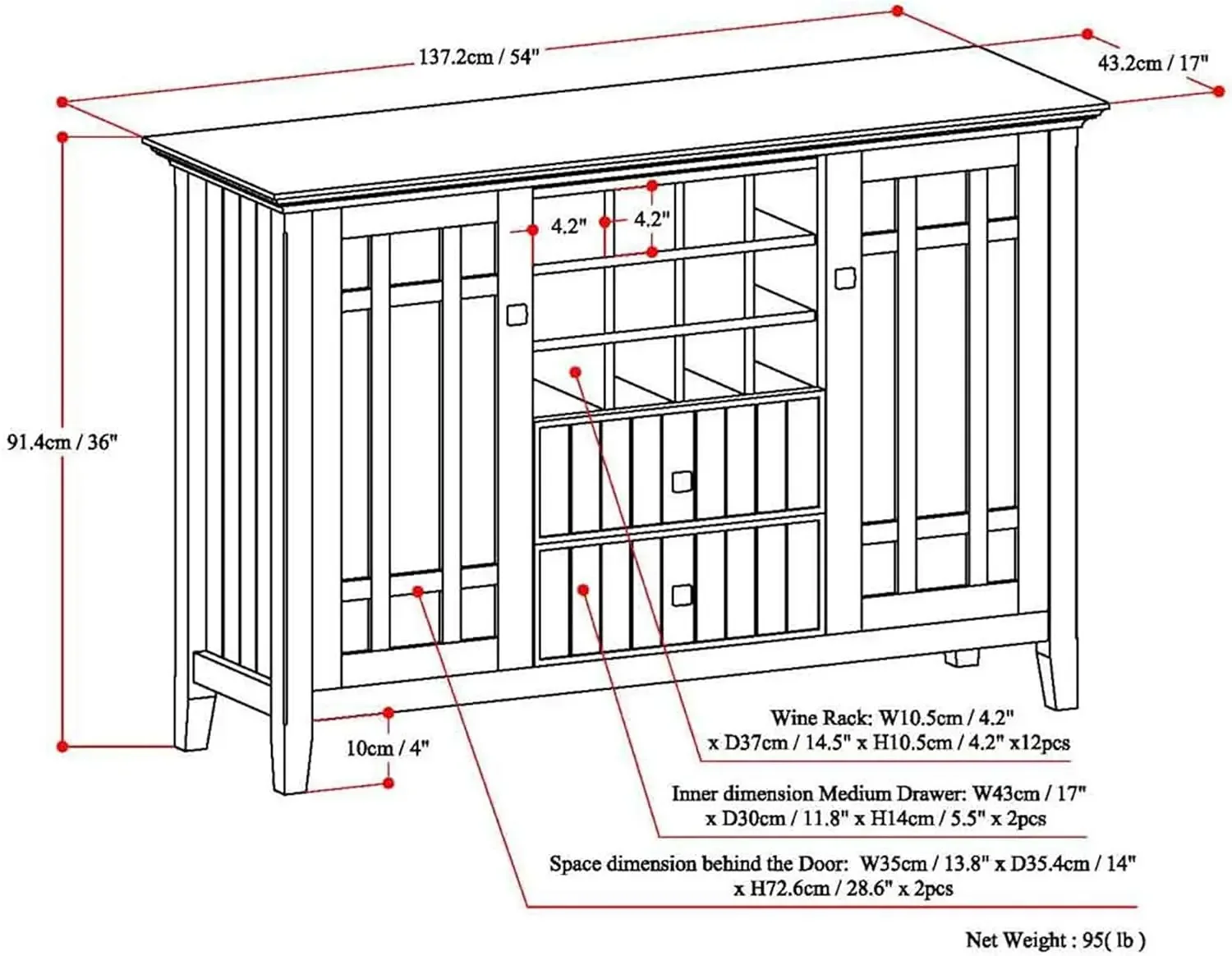 Aparador rústico de Buffet de 54 pulgadas, mueble gris desgastado con 2 puertas, 2 cajones y 2 armarios, estante de almacenamiento de 12 botellas de vino