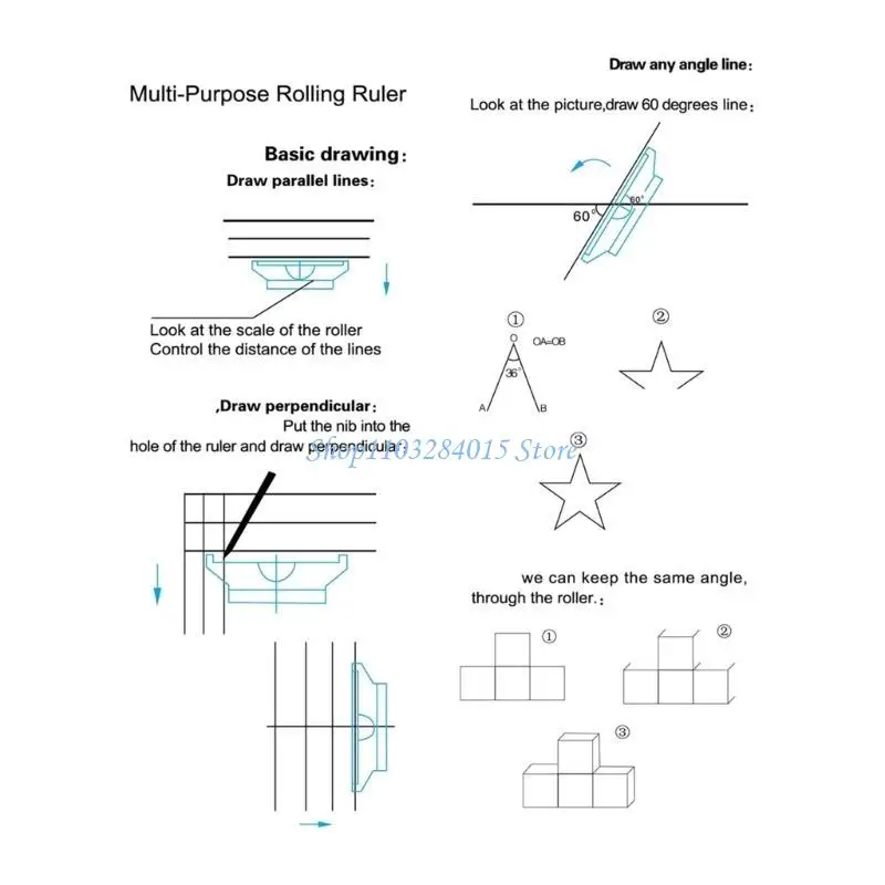R6FF Drawing Ruler Pulley Centering Rolling Parallel Compass-Ruler Protractor