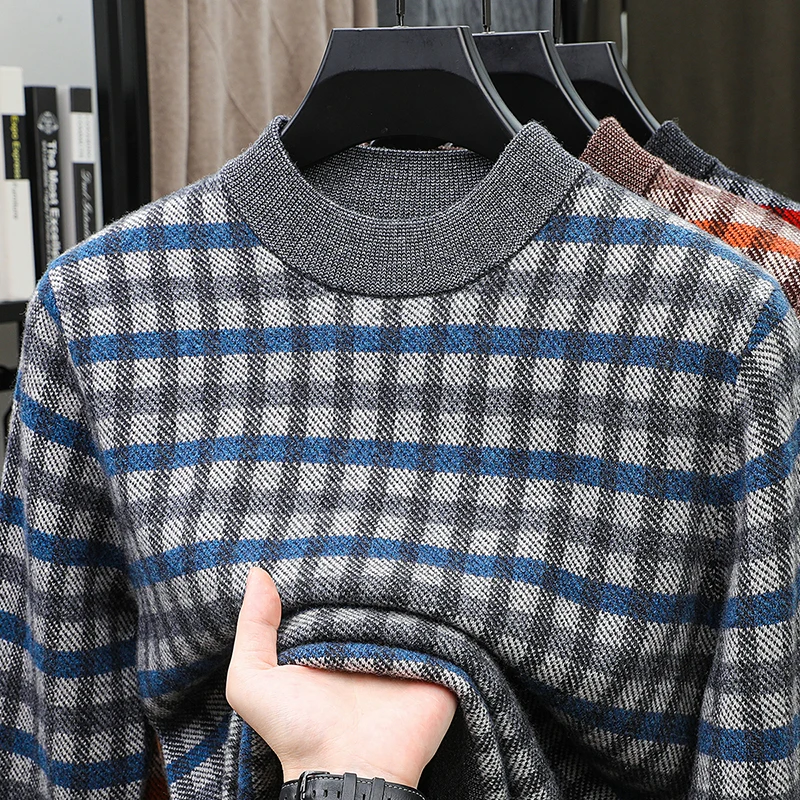 

Толстый джемпер из 100% овечьей шерсти для мужчин, зимняя мода 2025 года, лоскутный свитер в полоску, мужской кашемировый шерстяной теплый одежда, пуловеры