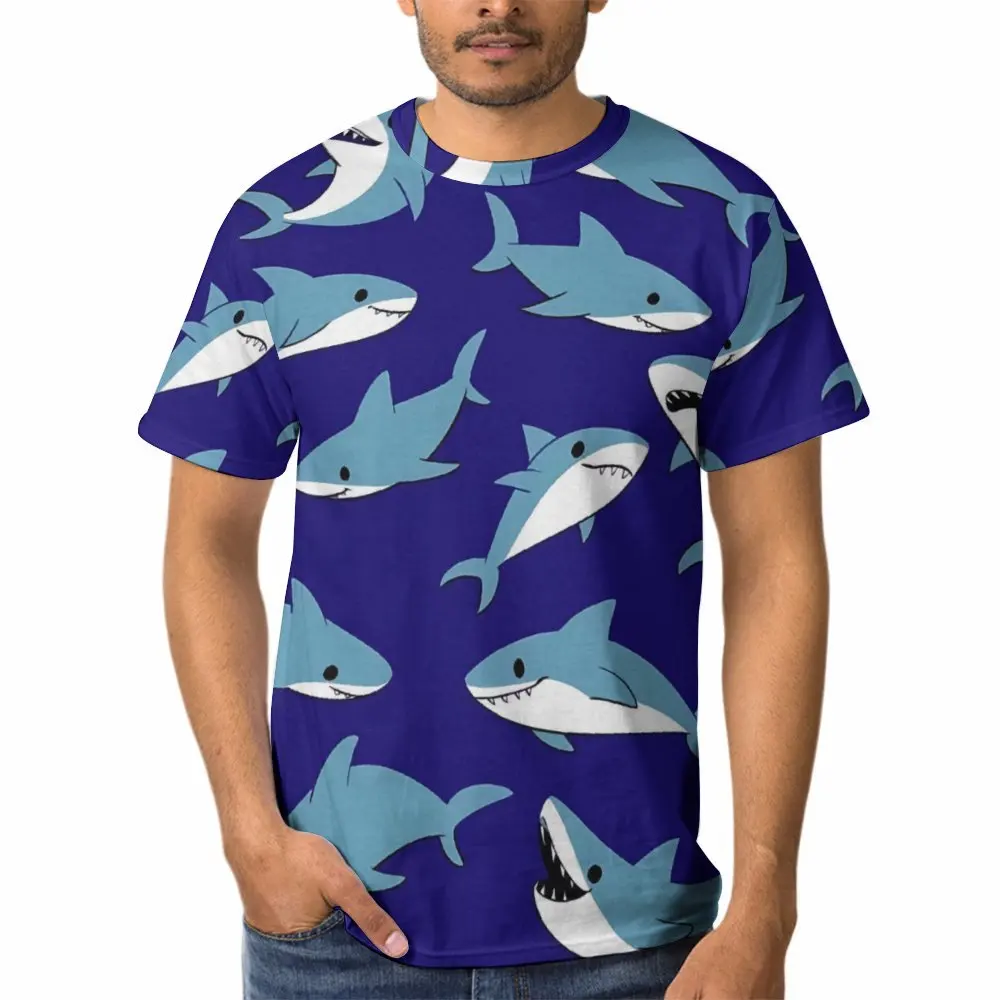 Summer Fashion Cartoon Ocean Overlord Shark Print Men's Short Sleeve Casual Printed Vacation Travel Wear Oversized Top