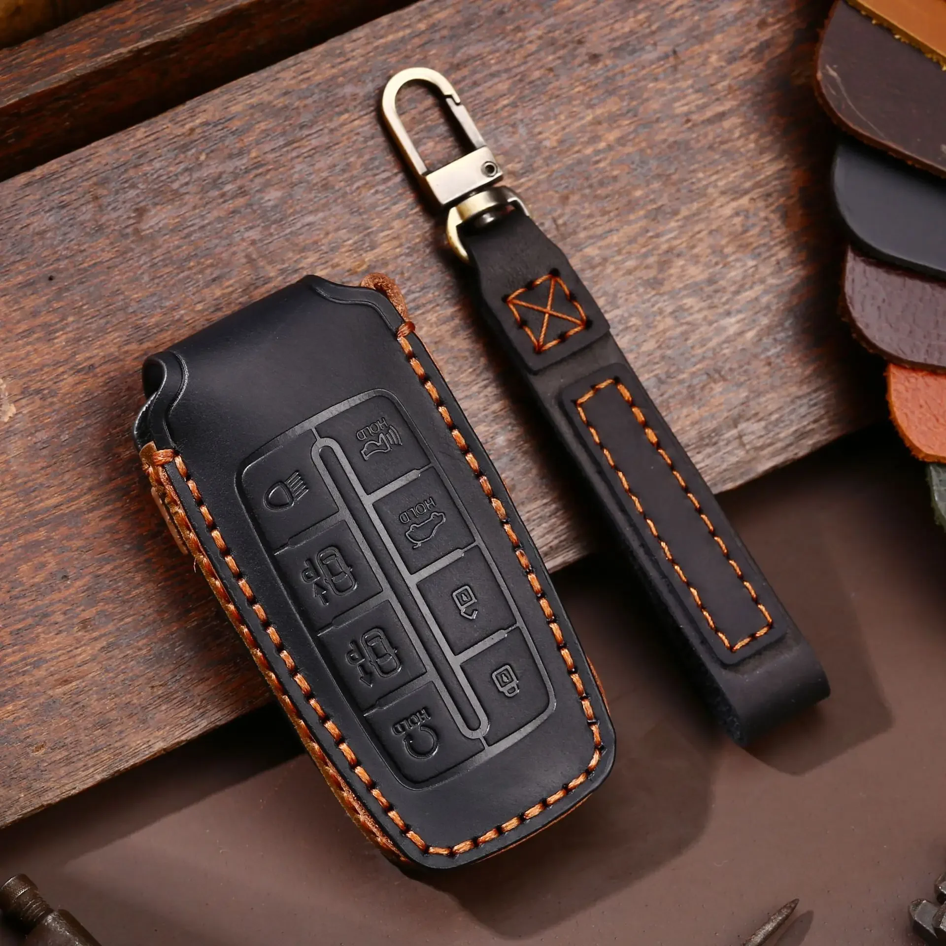 

1pc Genuine Leather Car Key Cover Case Remote Key Holder Car Accessories Keychain For Hyundai Genesis G80 GV70 GV80 2019 2020