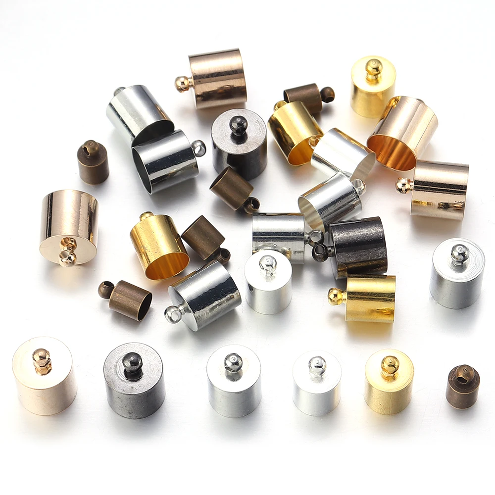20-50pcs/lot 2-14mm Metal Crimp End Caps Leather Cords End Tip Beads Caps Plated Gold Clasps DIY Jewelry Making Finding Supplies – Detail 6