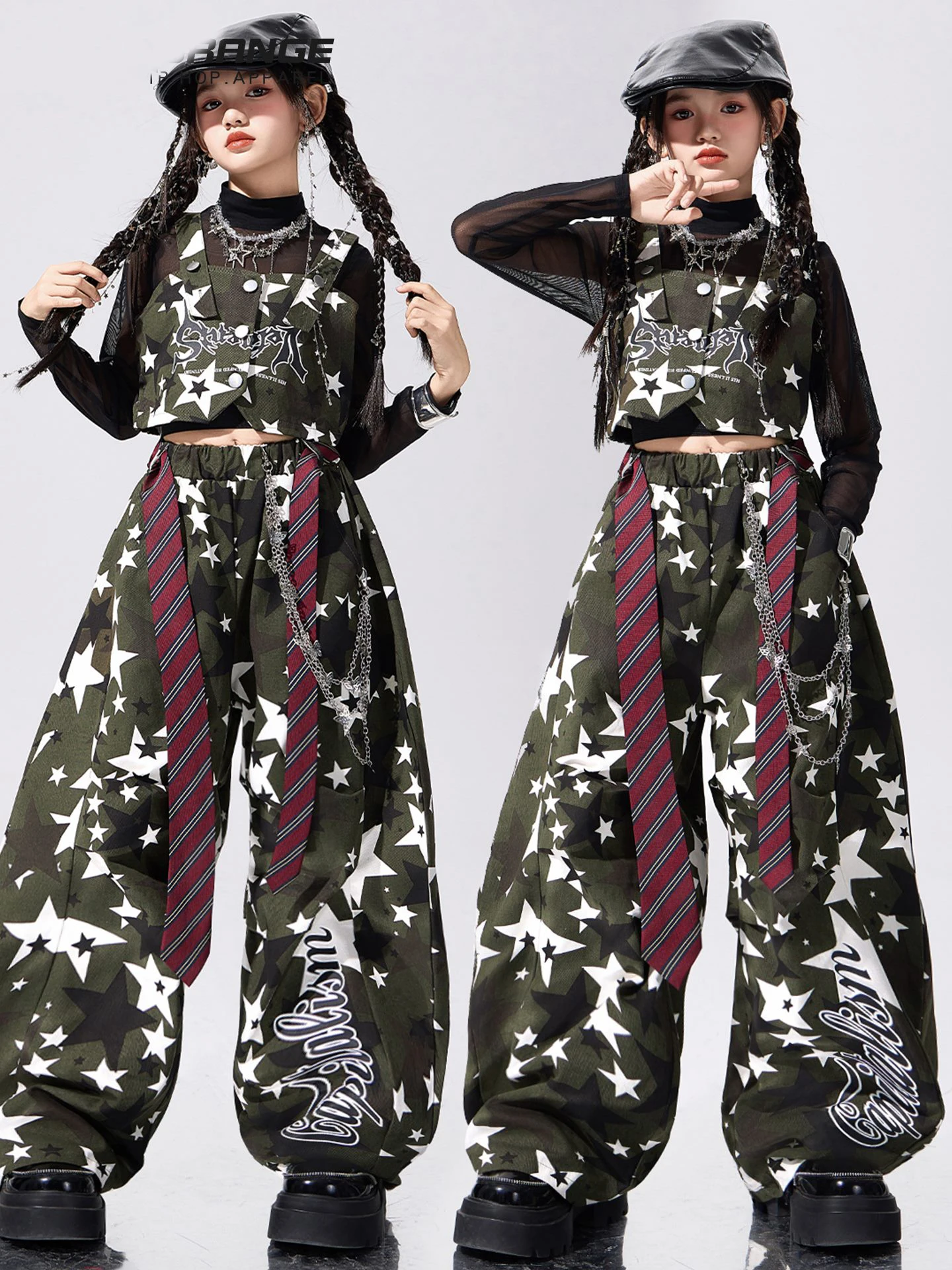 

Kpop костюм для джазовых танцев для девочек, жилет со звездами, брюки с длинными рукавами, модная уличная одежда, костюм в стиле хип-хоп, сценическая одежда BL18100