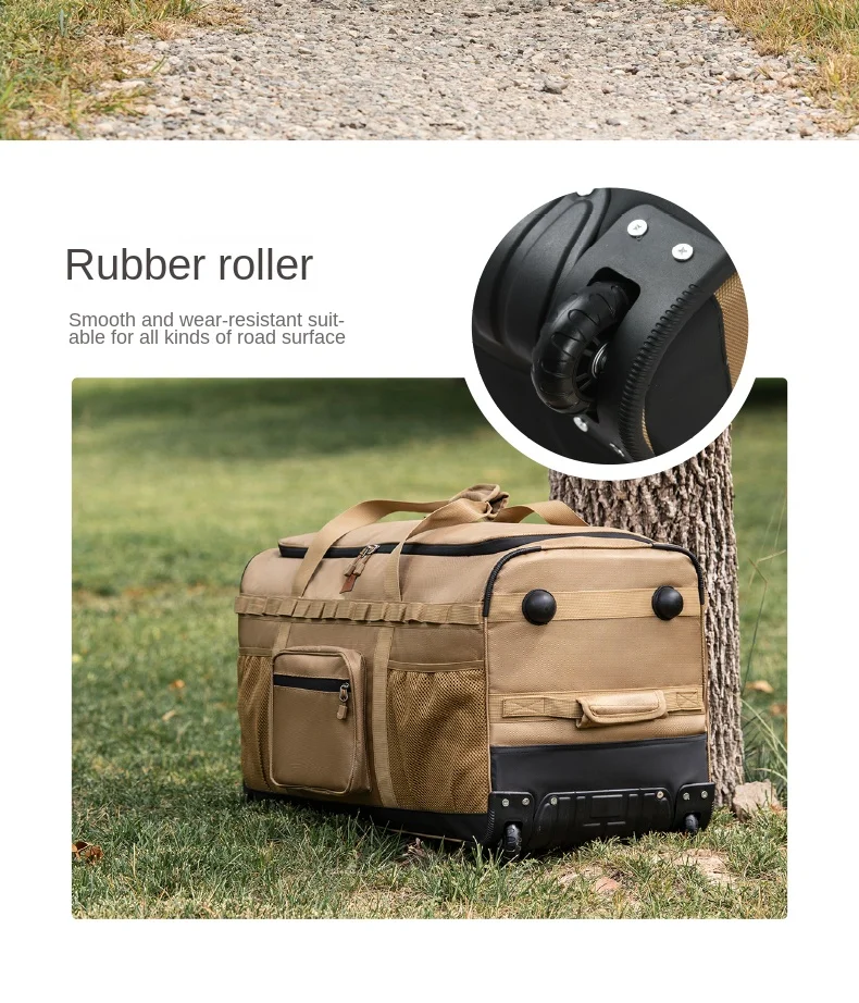 130L Outdoor-Trolley-Rucksack mit großem Fassungsvermögen, verdickte Aufbewahrungstasche mit Rädern, komplettes Set für Picknick- und Campingausrüstung – Detail 12