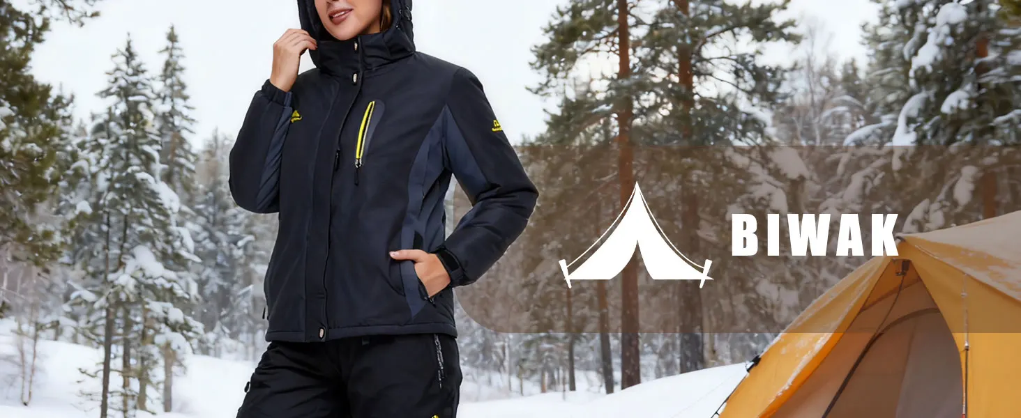 TACVASEN Womens Multi-pocket Ski Jacket with Detachable Hood Windproof Water-Resistant Fleece Lined Coat Wear-resistant Softshel