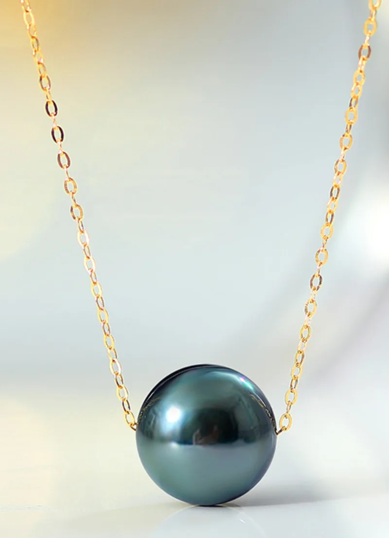 Huge 13mm Genuine Black Green blue Perfect Round Pearl Pendant Necklace Women Jewelry Wedding Party Gift 925 Sterling Silver