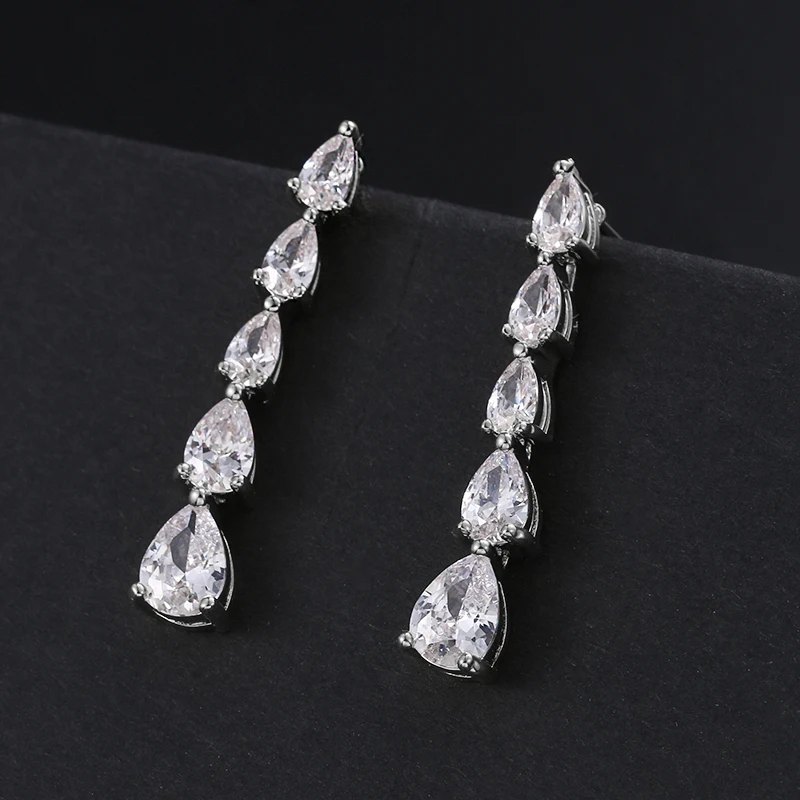 WEIMANJINGDIAN Brand New Arrival High Quality Teardrop Cubic Zirconia CZ Necklace and Earring Elegant Wedding Bridal Jewelry Set