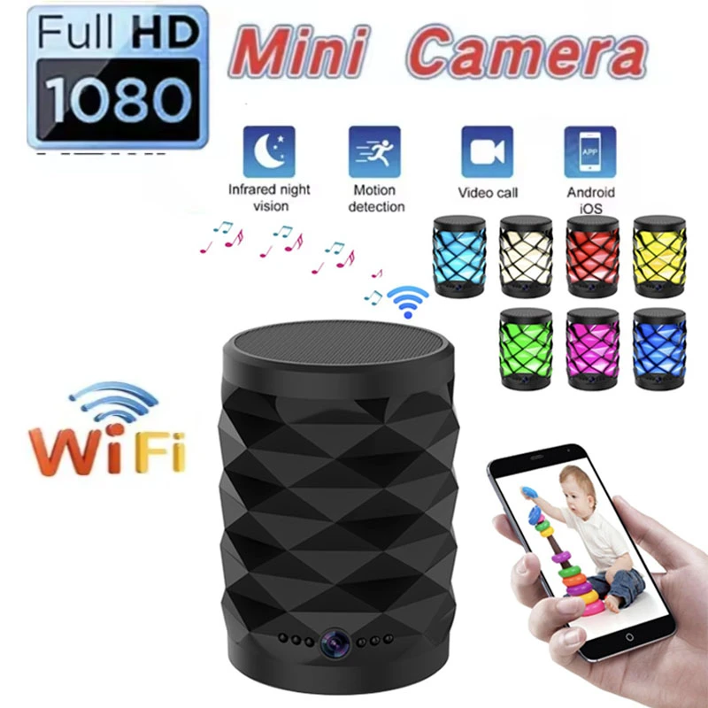 

1080P HD Mini Wifi Camera Bluetooth Speaker Home Security Surveillance Two-way Remote Intercom Night Vision Cam Colorful Lights