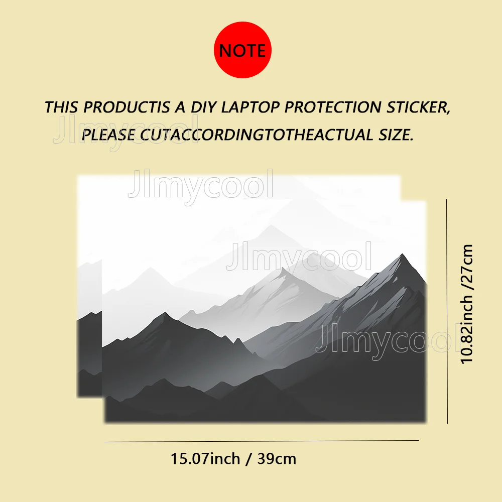 2Piece Simple Grey Mountain Range Pattern Laptop Decal Case Universal Netbook Skin Sticker Non-reusable Stickers Waterproof