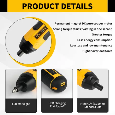 DEWALT HT422 3.6V Cordless Electric Screwdriver 5N.m 1/4" Hex Chuck 1300mAh Li-ion Battery Rechargeable For Home DIY Repair