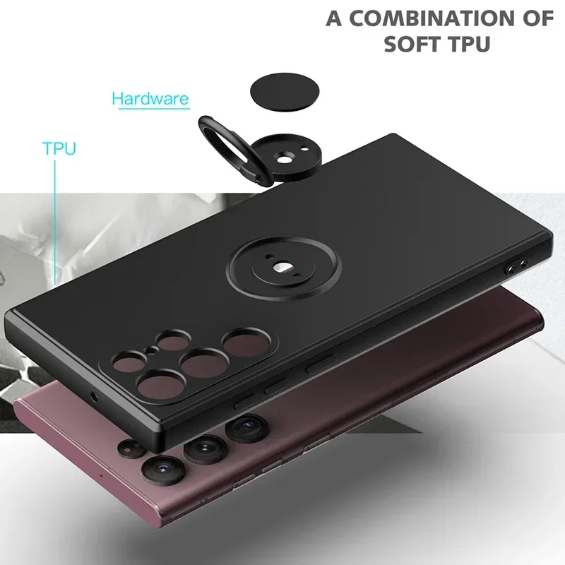 삼성 갤럭시 S25 S24 울트라 S23 S22 S21 플러스 A13 A52 A53 A54 TPU 소프트 뒷면 커버에 대한 링 홀더 전화 케이스 포함