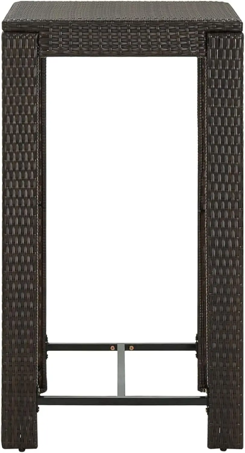 Tidyard Bar Table Brown Poly Rattan Square Bistro Table Counter Height Pub Table Steel Frame For Kitchen, Dining Room, Cafe