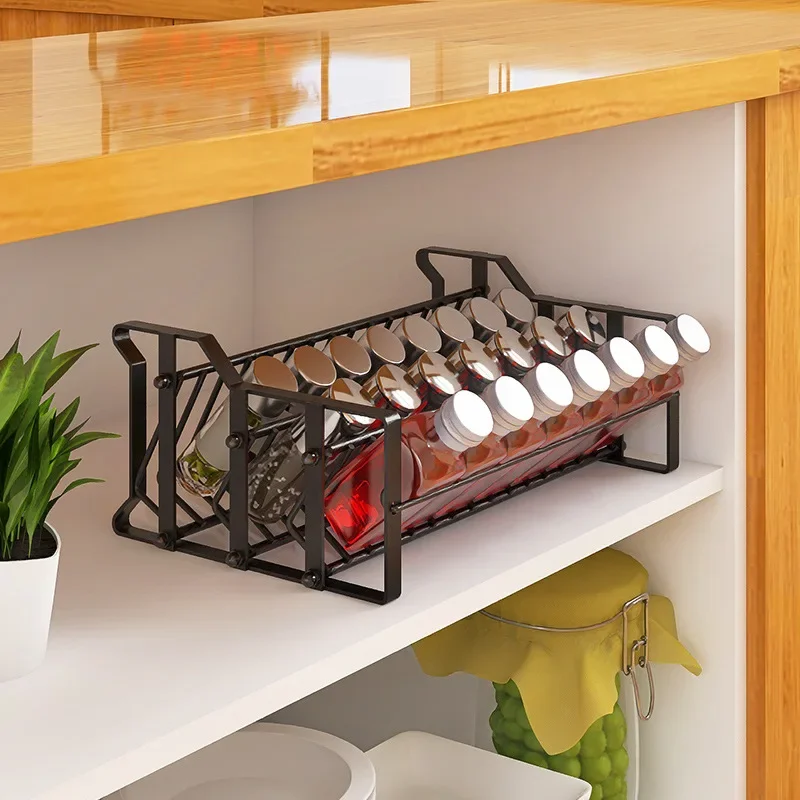 Kitchen 3 Tier Spice Rack Organizer Space Saving Countertop Seasoning Rack Metal Free Standing Waterproof for Condiment Jar