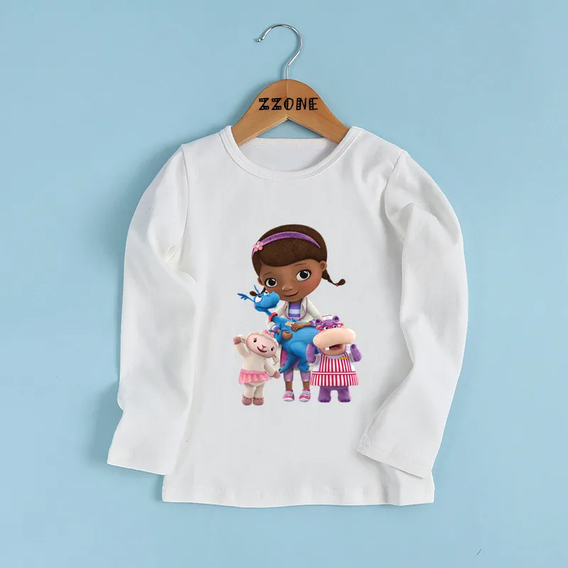 Doc McStuffins Clinic Girl Print Cartoon Kids Tshirt Children Funny Cute Clothes Baby Boys and Girls Long Sleeve T-shirt,LKP5460