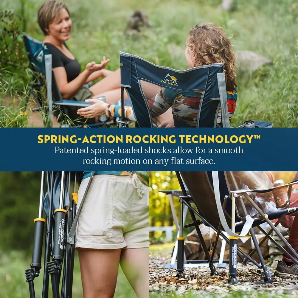 Outdoor Comfort Pro Rocker Camping Chair | Portable Folding Rocking Chair with Durable Armrests & Drink Holder — Royal Blue