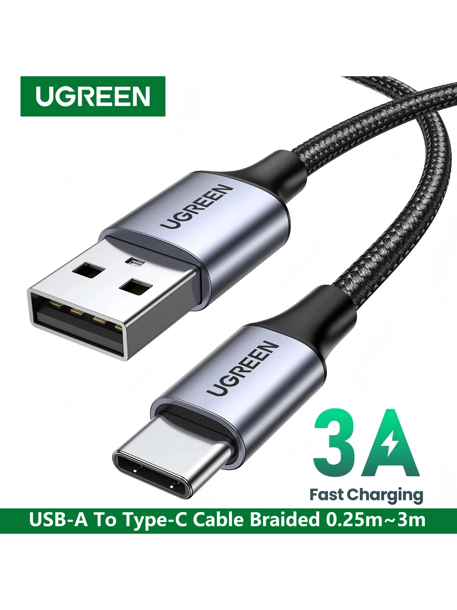 UGREEN – kabel USB typu C, pleciony, do ładowania i przesyłania danych, kompatybilny z iPhone 17, 16, 15, CarPlay, Android, USB-C. Dostępne długości: krótki (25 cm), średni (50 cm), długi (2 m, 3 m). — zdjęcie produktu 7