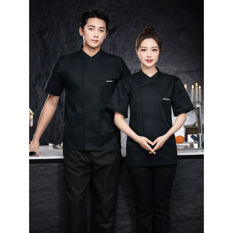 Chef Overalls Short Sleeve Men's Summer Catering Restaurant Baking Cake Shop Western Point Summer Baker Dessert Work Wear