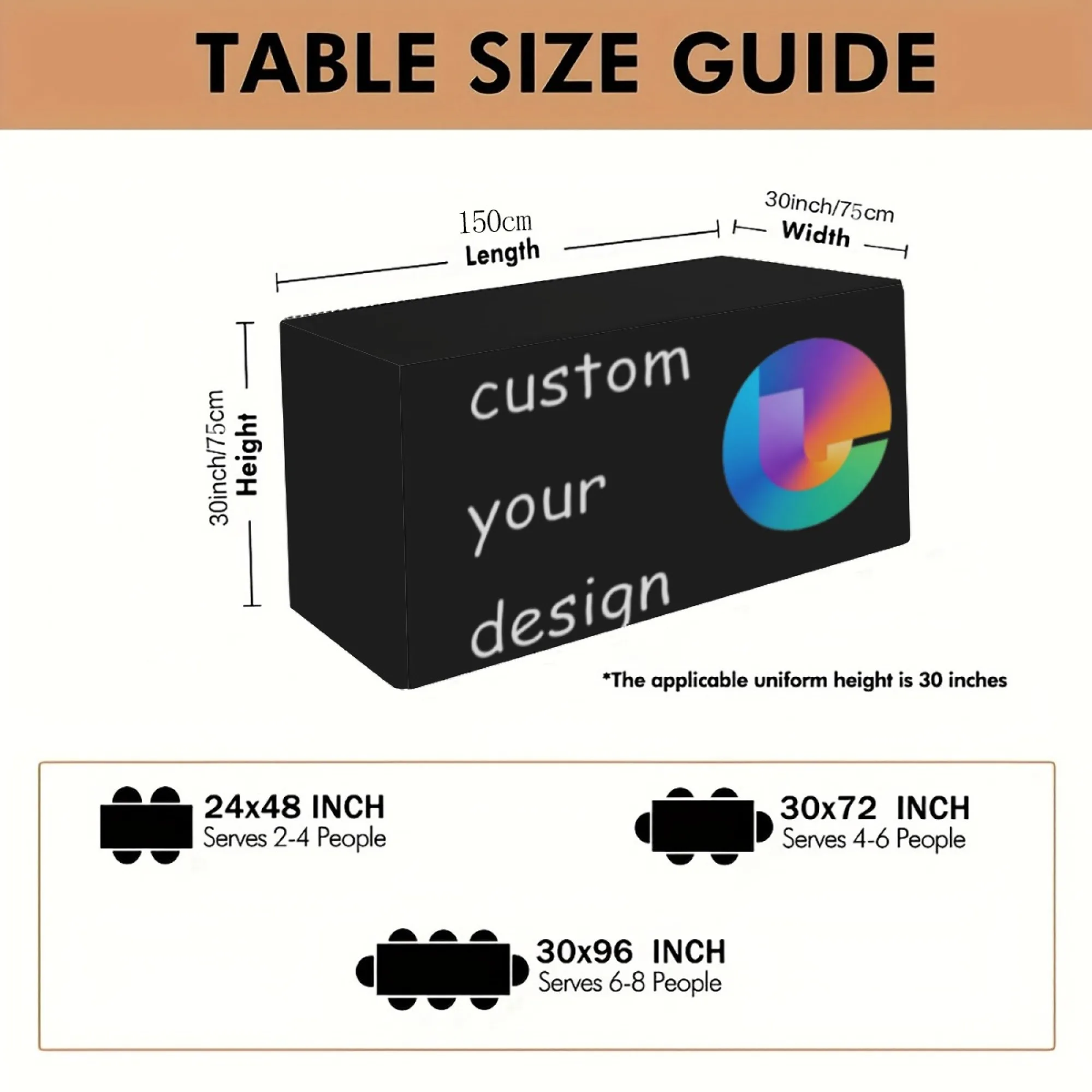 Custom tablecloth，4FT/5FT/6FT/8FT,Customizable logo design, Polyester Tablecloths ,Printed tablecloth, used for business party