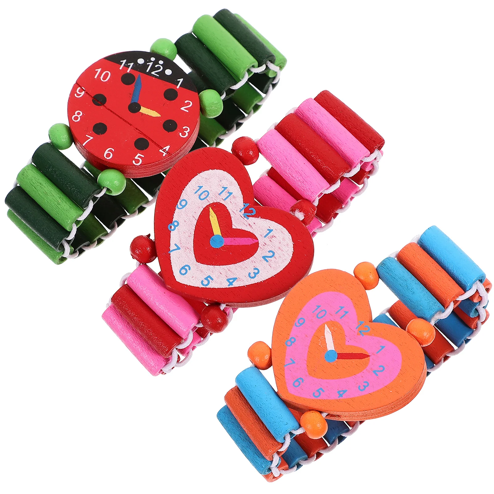 Relógio infantil Brinquedos para Natal, Madeira Relógios De Pulso, Simulação Smartwatch, Pulseira Dos Desenhos Animados, 3 Pcs