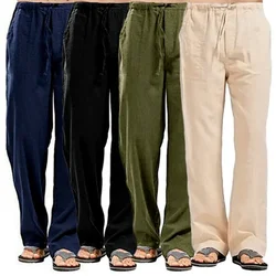 2023 Frühling und Sommer Baumwolle Leinen plus Größe Herren lose Kordel zug dünne Stil atmungsaktive Hose klassische lässige Jogger hose