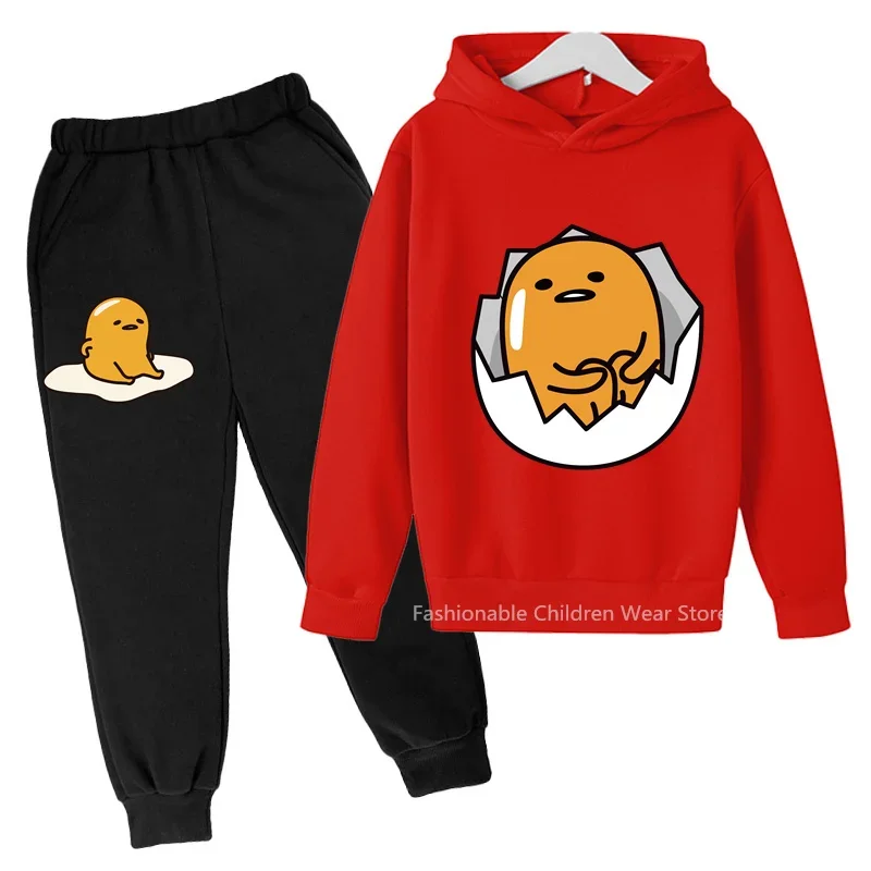 

Lovely Gudetama Print Hoodie + Joggers Kids Autumn/Spring Cotton Clothes Boy Girl Friendly Casual Outdoor Korean Trendy