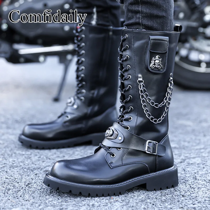

Men's Boots Fashion Motorcycle Boots Punky Style Knight Boot Classic Western Cowboy Boots Men Mid-calf Leather Boot Botas Hombre